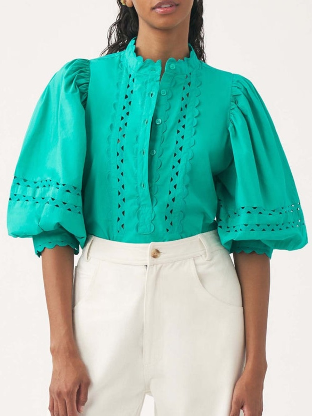 COTTON POPLIN OPENWORK BLOUSE RODO  M